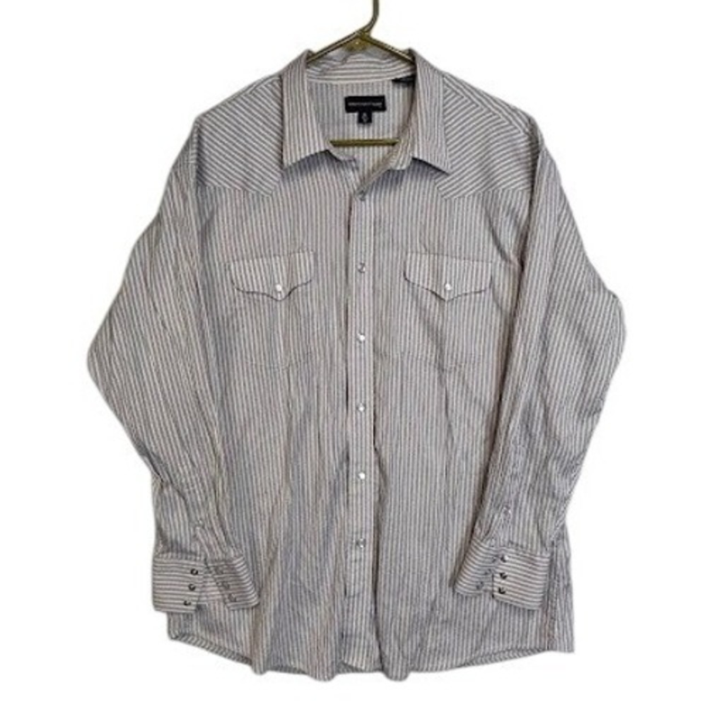 Panhandle Slim Mens Western Shirt XL Grey White Striped Pearl Snap Long Sleeve